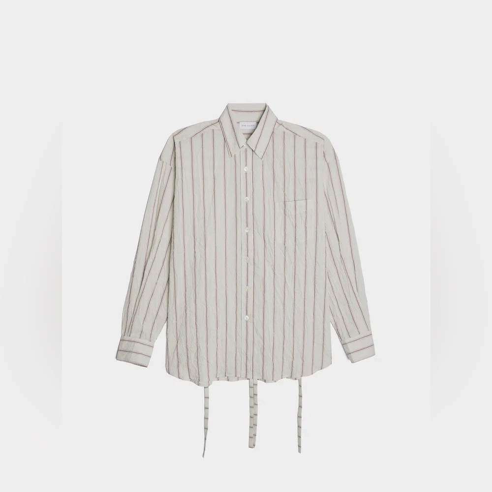 nwt JOHN ELLIOTT Men's Crinkled Tie Shirt in Manhasset Stripe Size Large